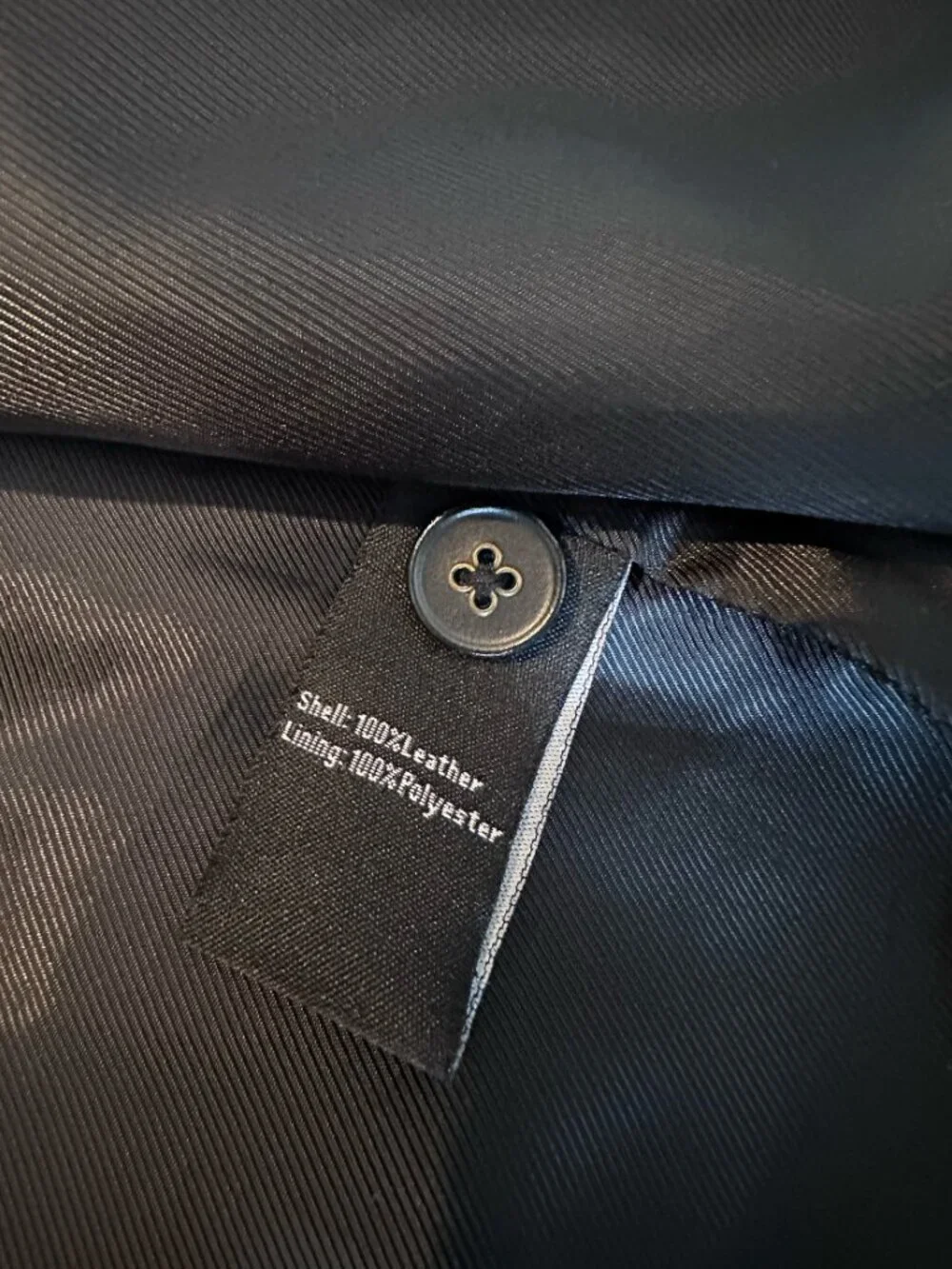 Vintage Public School, Black Leather Bomber w/ Knit Collar, Men Size L